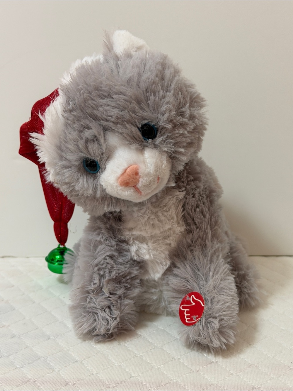 DanDee Gray Plush Kitten Pet Toy with Red Bell Accent Animated Toy